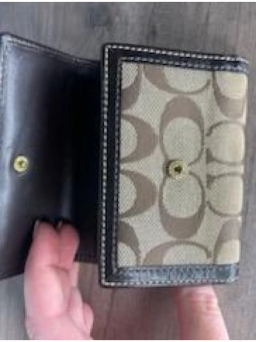 Coach Tan and Brown Signature Trifold Wallet
